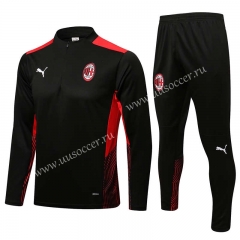 21-22 AC Milan Black  Soccer Tracksuit Uniform-815