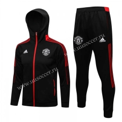 21-22 Manchester United Black  Soccer Jacket Uniform With Hat-815