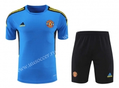 2021-2022 Manchester United Blue Thailand Soccer Training Uniform-418
