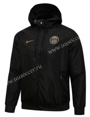 2021-22 Paris SG Black  Soccer Jacket Top With Hat-815