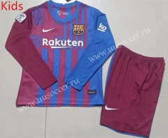 2021-2022 Barcelona Home Red & Blue Kids/Youth LS Soccer Uniform-507