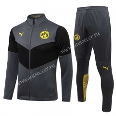 2021-2022 Borussia Dortmund Grey  Black Soccer Jacket Uniform-815