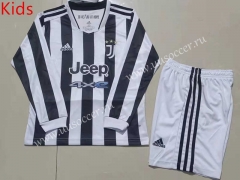 21-22 Juventus Home Black & White Kids/Youth LS Soccer Uniform-507
