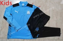 21-22  Olympique de Marseille Light Blue LS Kids/Youth Soccer Tracksuit Uniform-815