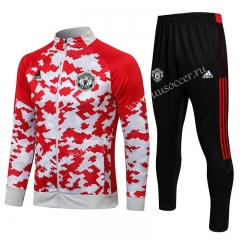 2021-2022 Manchester United Red& White High collar Thailand Soccer Jacket Uniform-815