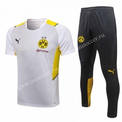 21-22 Borussia Dortmund White Printing Thailand Short-sleeved Tracksuit Uniform-815