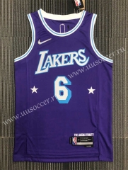 21-22 City Edition NBA Lakers Purple #6 Jersey-311