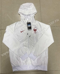 2021-2022 France White  Thailand Soccer Windbreaker With Hat -815
