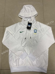 2021-2022 Brazil White Thailand Soccer Windbreaker With Hat -815