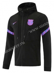 2021-2022 Barcelona Black Soccer Jacket With Hat-LH