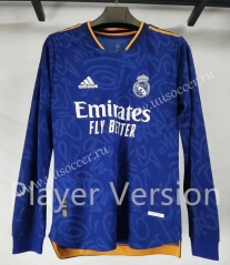 Player version 2021-2022 Real Madrid 2nd Away Blue  LS Thailand Soccer Jersey AAA