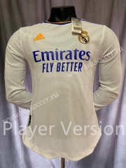Player version 2021-2022 Real Madrid Home White LS Thailand Soccer Jersey AAA-GB