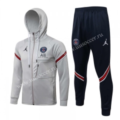 2021-22 Paris SG Light  Gray  Soccer Jacket Uniform with hat-815