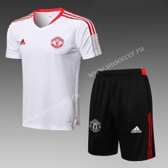 2021-2022 Manchester United White  Short-sleeved Thailand Soccer Tracksuit Uniform-815