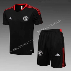 2021-2022 Manchester United Black Short-sleeved Thailand Soccer Tracksuit Uniform-815