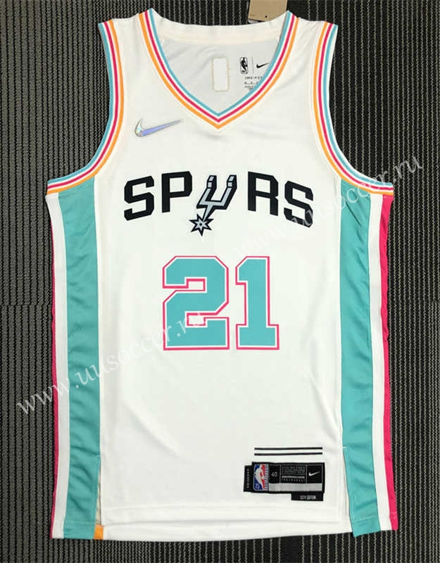 21-22 City Version NBA San Antonio Spurs White #21 Jersey-311,San