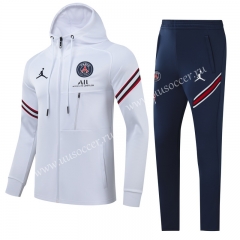 (s-3xl)2021-22 Paris SG White Soccer Jacket Uniform with hat-GDP