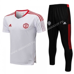 2021-2022 Manchester United White Short-sleeved Thailand Soccer Tracksuit Uniform-815