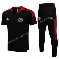 2021-2022 Manchester United Black Short-sleeved Thailand Soccer Tracksuit Uniform-815