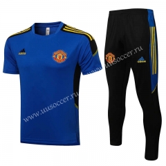 UEFA Champions League 2021-2022 Manchester United Blue Short-sleeved Thailand Soccer Tracksuit Uniform-815
