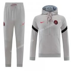 2021-22 PSG Gray Thailand Soccer Tracksuit Uniform With Hat-LH