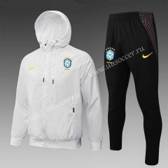 2021-2022 Brazil White Thailand Soccer Windbreaker  uniform  With Hat -815