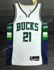 21-22 City Edition  NBA Milwaukee Bucks White #21 Jersey-311