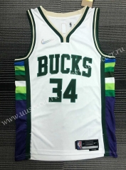 21-22 City Edition  NBA Milwaukee Bucks White #34 Jersey-311