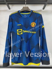 Player version 2021-2022 Manchester United  2nd Away Blue Thailand LS Soccer Jersey-2016