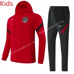 21-22 Atlético Madrid  Red Kids/Youth Thailand Soccer Jacket Uniform With Hat-GDP