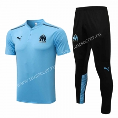 2021-22 Olympique de Marseille Light Blue Thailand Polo Uniform-815