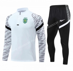 21-22 Sporting Clube de Portugal White  Soccer Tracksuit Uniform-HR