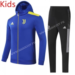 2021-2022 Juventus FC Blue Kids/Youth Soccer Jacket With Hat-GDP