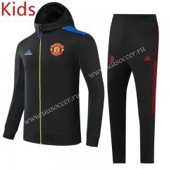 21-22 Manchester United Black  Kids/Youth Jacket Uniform With Hat-GDP