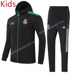 Champions League 2021-2022 Real Madrid Black Kids/Youth Soccer Jacket Uniform With Hat-GDP