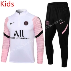 2021-2022  Paris SG White  pink sleeves  Kids/Youth Tracksuit Unifom-2038