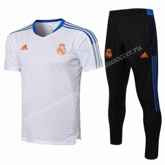 21-22 Real Madrid White Thailand Short-sleeved Tracksuit Uniform-815
