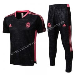 21-22 Real Madrid Black  Thailand Short-sleeved Tracksuit Uniform-815