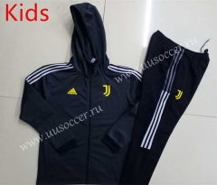 2021-2022 Juventus FC Black&Gray Kids/Youth Soccer Jacket With Hat-GDP