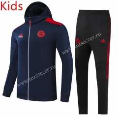 21-22 Bayern München Royal Blue Kids/Youth Soccer Jacket Uniform With Hat-GDP