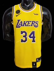 Commemorative Edition  NBA Lakers Yellow #34  Jersey-609