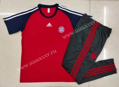 2021-2022  Bayern München Red royal blue sleeves  Shorts-Sleeve Thailand Soccer Tracksuit Uniform-815