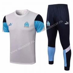 2021-2022 Olympique de Marseille White Shorts Sleeve Thailand Soccer Tracksuit Uniform-815