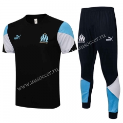 2021-2022 Olympique de Marseille Black Shorts Sleeve Thailand Soccer Tracksuit Uniform-815