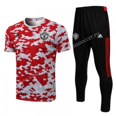2021-2022 Manchester United Red&White  Short-sleeved Thailand Soccer Tracksuit Uniform-815