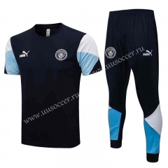 21-22 Manchester City Royal Blue Short-sleeved Thailand Soccer Tracksuit-815