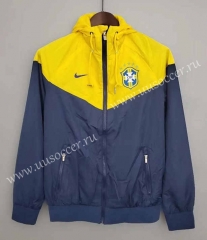 2021-2022 Brazil Yellow&Royal Blue Thailand Soccer Windbreaker With Hat -WD