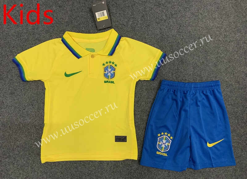 GamesDur Brazil New Yellow Home Kids Football Jersey Pants Set Youth Sizes 