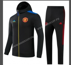 （s-3xl）2021-2022 Manchester United Black  Thailand Soccer Jacket Uniform With Hat-GDP