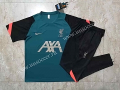 2021-2022 Liverpool Dark Green Thailand Short-Sleeve Soccer Tracksuit Uniform-815